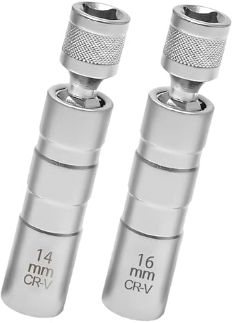 Forhome Douille à Bougie, 2 clés à Bougie 14 mm + 16 mm, Paroi Mince, 3/8 Pouces CR-V, Rotation à 360°, Outils de Retrait Bougie, Clés à Bougie Aimantées Universelles Flexibles