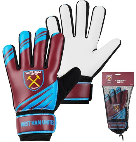 West Ham United F.C. Goalkeeper Gloves for Kids Teenagers Non Slip Padded Palms Size 5 or 7 West Ham Gifts for Boys (Size 5)