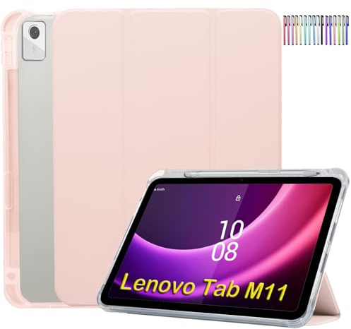 A-BEAUTY Funda Compatible con Tablet Lenovo Tab M11 de 11 2024 + 1 Lápiz Capacitivo, con Soporte Bolígrafo, Apagado Automático, Funda para Lenovo M11, Rosa