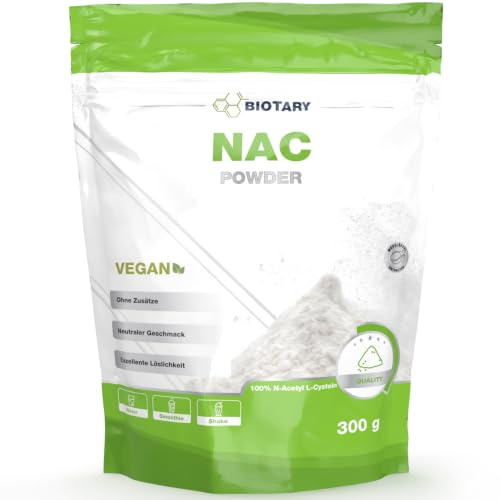 Biotary NAC-pulver | 300 g | 12 månaders förbrukning | måttsked | N-acetyl L-cystein | vegan | laboratorietestad | högdos