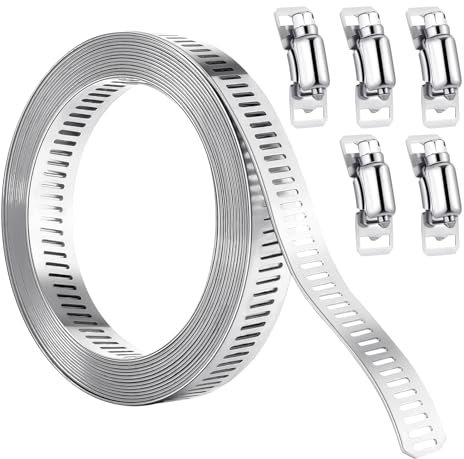 Invalidism Hose Clamp, 2m/6.5ft Adjustable Jubilee Clips Assorted with 5pcs Fasteners Pipe Clamp Stainless Steel, Large Clamps Worm for Automotive, Intercooler Tube Exhaust Ducting Fuel Line