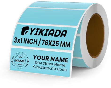 YIKIADA Etichette Termiche Autoadesive 25 X 76 mm Blu Adesivi Colori Rimovibili Stampabili Impermeabili per Logo Codice a Barre QR inventario 500 pezzi per Rotolo