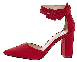 Rio Fiore 2062A-9-J Escarpins à talon bloc de 8,5 cm pour femme Noir/bleu/bleu marine/menthe/rouge/violet/fuchsia/vert foncé/vert, textile, escarpins à lanières confortables avec talon, rouge, 42 EU
