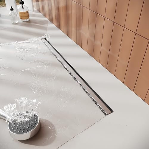 SIRHONA Caniveau de Douche 360° avec Drain Siphon et Filtre, Caniveau de Douche Italienne Acier inoxydable, Extra Plat, 30cm