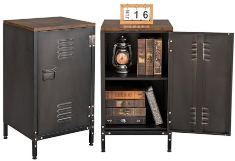 Sightlife Metallschrank Beistellschrank Sideboard Nachttisch Nachtschrank Kommode Schrank im Vintage-Stil verstellbar Einlegeboden Schränkchen für Wohnzimmer Schlafzimmer Metall (43B x 40T x 76H cm)