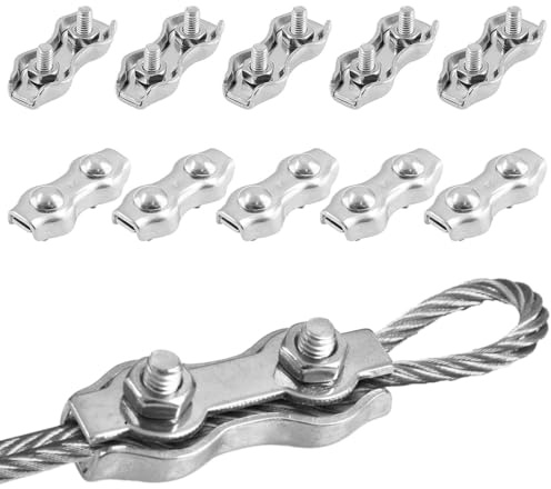 10 pezzi Morsetto per Fune Metallica, Morsetto Duplex M3, Morsetti per Cavo Acciaio Duplex, Morsetti Stendibiancheria Clip, per Tenda Fissa Appendere Bandiera Ancoraggio Fune Metallico
