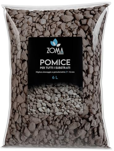 ZOMA GARDEN - Pomice per Piante professionale Granulometria 7/14 mm – Inerte Naturale per Bonsai e Piante Grasse – Pietra pomice per piante previene funghi e batteri - Sacco 6L