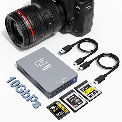Lettore di Schede 3-in-1 CFexpress Type B/XQD/SD, Lettore CFexpress Type B a Doppio Slot in Alluminio USB 3.2 Gen 2 10 Gbps, include Cavi USB-C/C e USB-C/A, Compatibile Windows/Mac/Android/Linux
