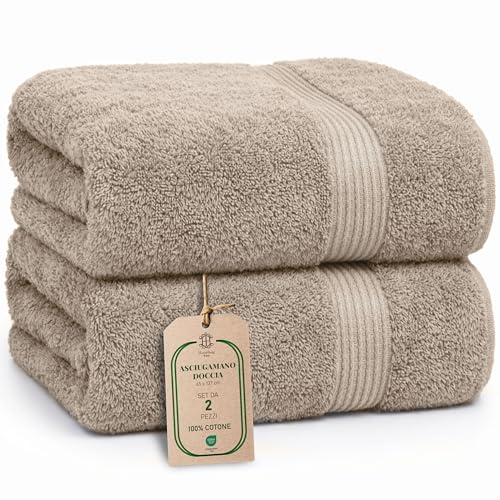 HomeBurg Luxe Set di 2 Asciugamani da Bagno - Grandi, Morbidi & Assorbenti, Durevoli, Delicati sulla Pelle, Lavabili in Lavatrice, 65×137 cm, Sabbia/Beige