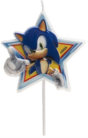 dekora – Candela di compleanno Sonic the Hedgehog 11 cm per decorare torte e cupcake, riutilizzabile con supporto, pronta all’uso