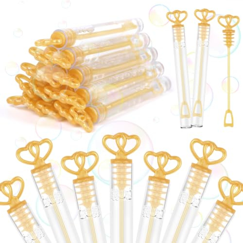 SULOLI 24pcs Bulles de Savon Mariage Mini Tubes de Bulles de Savon d'or | Bâtons à Bulles Jouets à Bulles pour Anniversaire Mariage Halloween Noël et Jeux Exterieur