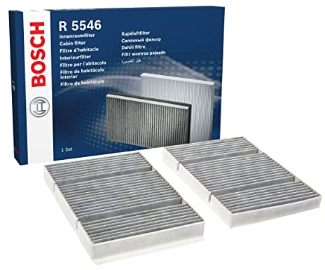 Bosch R5546 Aktivkohle Innenraumfilter - filtert Gerüche, Pollen und Staub - Ersatzfilter für bessere Luftqualität im Fahrzeuginnenraum - Set mit 2 Filtern
