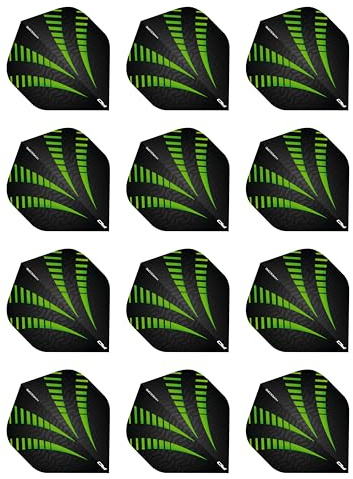 RED Dragon Hardcore Radical Black and Green Burst Extra Thick Standard Darts Dart Flights - 4 Sets per Pack (12 Dart Flights in Total)