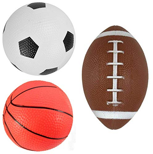 ADEPTNA Soft Inflated Mini Sports Balls Pack of 3 - American Football Rugby Balls Football and Basketball – Indoor Outdoor Soft Toys Children's Activities Fun