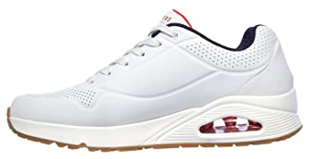Skechers Herren Uno Stand On Air Sneaker, White Durabuck Navy Red Trim, 45 EU