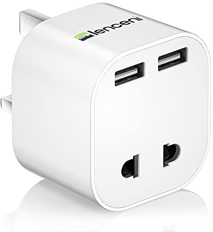 LENCENT Shaver Plug Adaptor UK, 2 Pin to 3 Pin 13A Fuse Plug Converter with 2 USB Ports, Electric Shaver Razor Adapter Toothbrush Charger for Epilators Bathroom