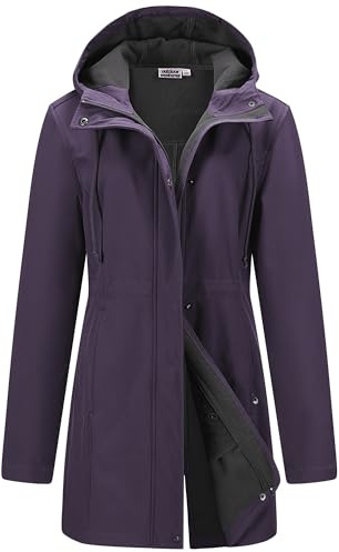Outdoor Ventures Softshell Jacket Ladies Rain Jacket Functional Rain Coat Windbreaker Waterproof Hiking Jacket Breathable Outdoor Jacket with Hood for Spring Fall Winter Purple XL