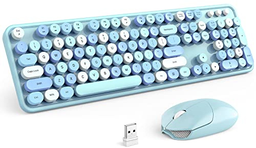 KNOWSQT Wireless Keyboard and Mouse Combo, Blue, 104 Keys Full Size 2.4GHz Colorful Keyboard USB Receiver Plug and Play for Windows, Mac, PC, Laptop, Computer