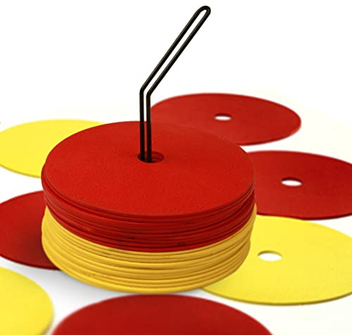 GSi 6 Non-Skid Floor Hole Spot Markers | Yellow & Red with Metal Carrying Stand | 24 Piece | Training Flat Field Cones.