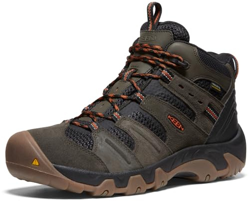 KEEN Men's Headout Mid Height Waterproof All Terrain Hiking Boots, Black Olive/Fossil Orange, 9.5