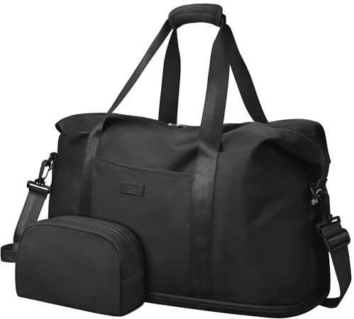 Expandable Travel Duffle Bag, Waterproof Weekender Overnight Bags for Women Men Hospital Bag for Women Labor Delivery Carry on Bag with Toiletry Bag for Travel Gym Airplanes(Black, X-Large)