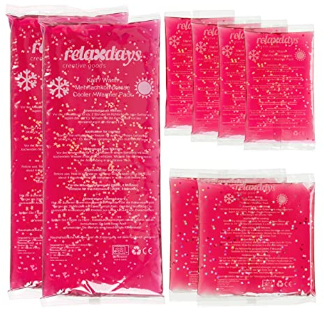 Relaxdays Kühlpads, 8er Set, 3 Größen, Kalt Warm Kompressen, Kühlpacks Gel, Wiederverwendbare Gelkühlkompressen, pink