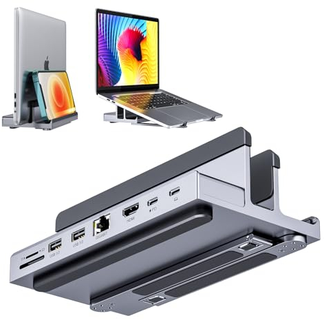 USB C Dock, QUUGE 8-in-1 MacBook Dock mit HDMI 4K@60Hz, 2X USB 3.0, Gigabit Ethernet, 100W PD, SD/TF 3.0, Laptop Docking Station mit Ständer für MacBook Air/Pro M3, Dell XPS, HP Spectre, Lenovo Yoga