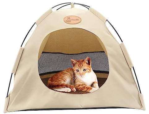 MoYouno Teepee per animali domestici, tenda portatile pop up per gatti, letto per cani di piccola taglia, con tappetino rinfrescante, adatto per viaggi e uso interno, per cani, gatti, animali
