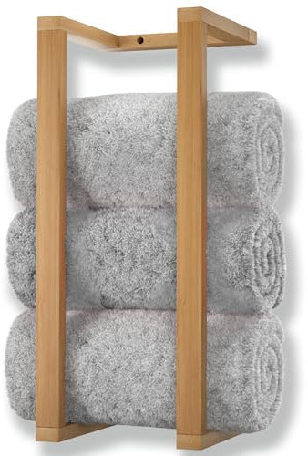 Aura Nest Vertical Bamboo Towel Rack, Wall Mounted Towel Rack for Bathroom Furniture, Spa Furniture and Decoration (Natural, M)