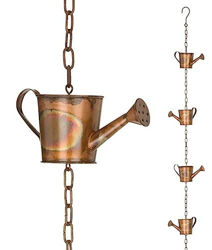 Wisyurt Chaîne de pluie en acier - Cadeau de jardin pour maman - Gouttières - Attrape-pluie pour tuyau de descente avec adaptateur - Coupelles de fleurs épaisses A