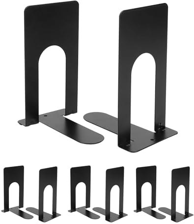 QWORK® 4 paia fermalibri per scaffali, reggilibri in metallo, nero, 130 mm, per ufficio, libri della biblioteca, materiale scolastico, portalibri