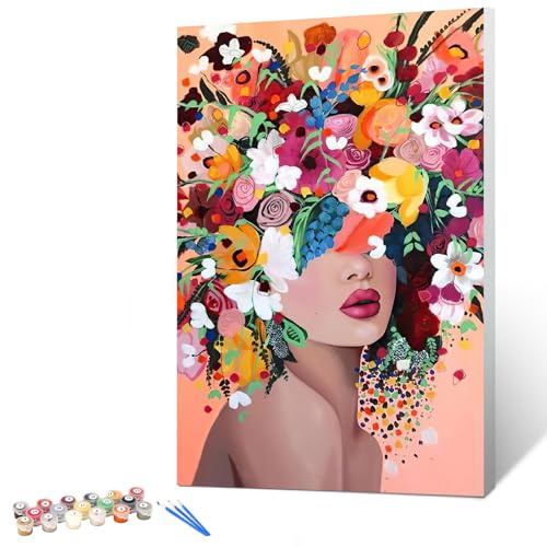 gelrovaled Pintar por Números, Pintura por Numeros Adultos, Kit de Pintura al óleo de Lienzo para con Pinceles, Pigmento Acrílico 30 x 40 CM, con marco (Flower Girl)