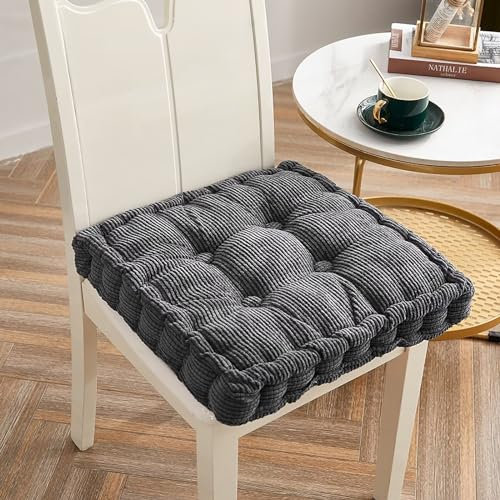 4er Set Stuhlkissen, Sitzkissen 40 * 40cm für Indoor und Outdoor, Bodenkissen, aus 100% Baumwolle Polsterung Steppkissen/Bodenkissen, Festes Bodenkissen,Yogakissen, Haustierbett, Dunkelgrau