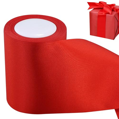 22 m x 10 cm julrött band, satin stor röd dörr, juldörrknut för dörr, presentförpackning, fest, jul, bröllop, alla hjärtans dag