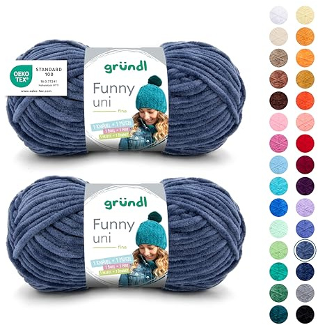 Gründl Funny Uni - Ovillo de lana suave para tejer y hacer ganchillo, 100% poliéster, 2 ovillos (100 g/120 m, grosor de la aguja: 5-6)