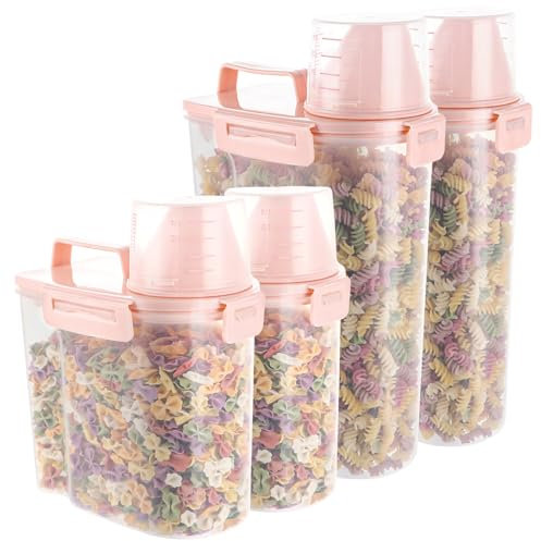 MIVIDE 4er Set Müsli Aufbewahrung 3L, 1.7L Aufbewahrungsbox Küche mit Messbecher, Katzen und Hundefutter Aufbewahrung, Luftdichte Aufbewahrungsbox für Getreide(Rosa)