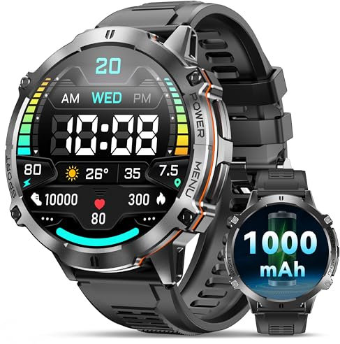 OUKITEL Montre Connectée Homme BT13 Batterie 1000mAh Écran AMOLED 1,73 Pouces Chat GPT Smartwatch IP68 Étanche 100 Modes Sportifs Montre Fréquence Cardiaque SpO2 Sommeil Moniteur pour Android/iOS