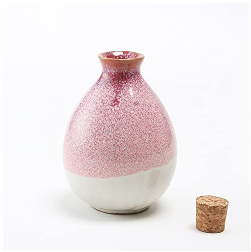 Hip Flask 250ml Sake Distribution Wine Pot Liquor Warmer Household Ceramic Bottle Barware Flagon Small Stoup Pot with Cork Hip Flasks for Women(Pink)