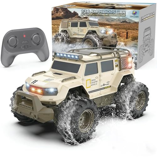 UFULMN Amphibious Remote Control Car 1:14 Electric Vehicle 4WD for Boys Age 8-12 Offroad Waterproof RC Truck All Terrain RC Drift Cars Beach Pool Toys Gifts for Kids