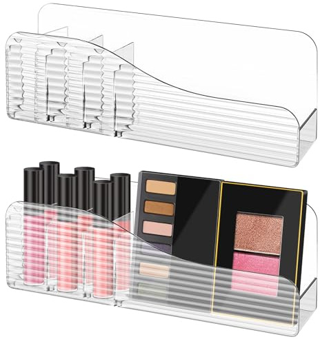 poeland Lot de 2 supports muraux de rangement pour miroir, salle de bain, chambre à coucher, support de maquillage en plastique avec 4 compartiments pour rouge à lèvres, pinceaux de maquillage