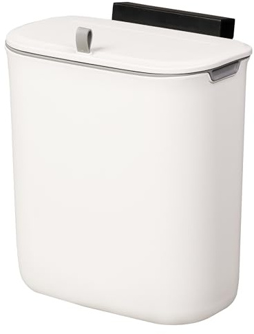 WLIVE 9 Litre Hanging Trash Bin with Lid, Wall Mounted Compost Bin for Kitchen, Plastic Rubbish Waste Basket for Cupboard, Cabinet Door, Bathroom, Bedroom
