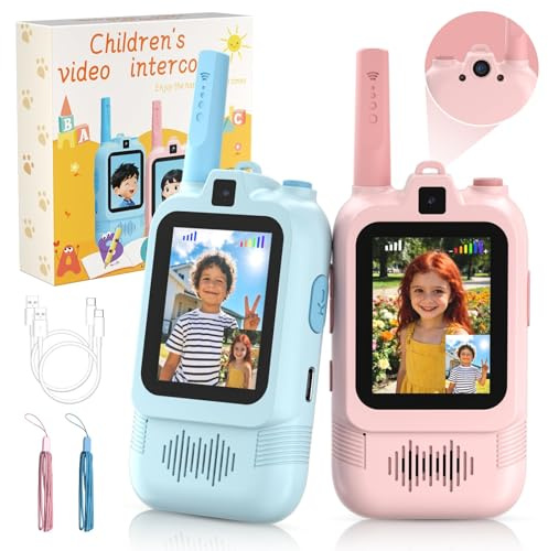 CloudValley Talkies-Walkies Vidéo pour Enfants, Lot de 2, Rechargeables, à Double Caméra, Appairage Un à Un, Portée de 580 m, Cadeaux Parfaits pour garçons et Filles de 3 à 12 Ans (Bleu/Rose)