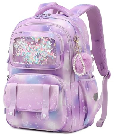 Sisipoet Cartable Fille Primaire, Sac à Dos Imperméable du CP au CM2 | Sac d'école Fille Primaire avec Fenêtre Transparente, Bretelles Respirantes, Bandes Réfléchissantes pour les Voyages