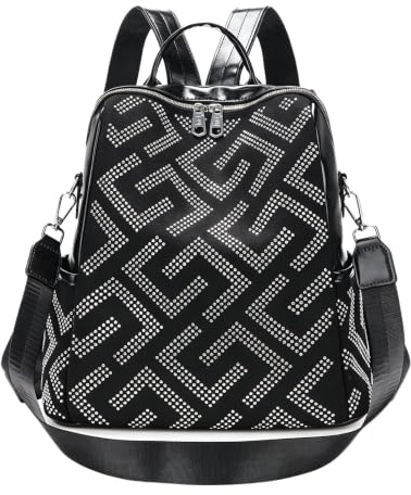 Kvinnor Rhinestone PU Convertible ryggsäck Casual Daypack Carryall axelvaska,Black