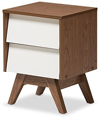 Baxton Studio Hildon Mid-Century - Mesita de Noche Moderna de Madera de Nogal y Color Blanco con 2 cajones