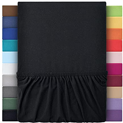leevitex® Spannbettlaken 140x200cm - 160x200 cm | Spannbetttuch Bettlaken | 100% Jersey Baumwolle | Matratzenhöhe bis 25 cm | Öko-Tex | Schwarz