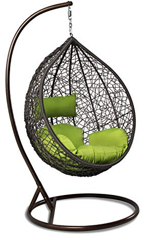 Island Gale Luxury Hanging Hammock Porch Rattan Wicker Swing Chair Outdoor Egg Chair with Cushion and Stand (Green)