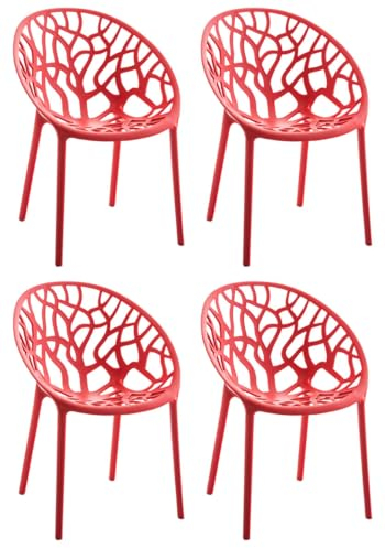 CLP 4er Set Gartenstühle Hope Kunststoff I Stapelstühle wetterfest und UV-beständig I Outdoorstühle pflegeleicht I Sessel für draußen, Farbe:rot