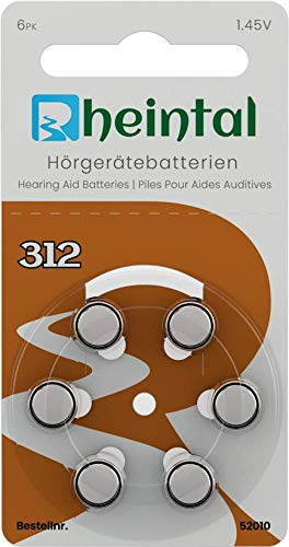 Rheintal - 30 Premium Hörgerätebatterien Typ A312 für alle Hörgeräte mit Batteriefarbe BRAUN - 1,45V - PR41, 52014