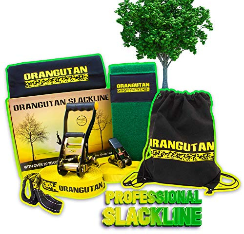 Orangutan Slackline Sport & Fitness Kit mit Baumschoner und Trainingsschnur - Sport Fitness Seil - Garten Spiel - Premium Anfänger / Fortgeschrittene Set Perfekt für Zuhause und Outdoor Spaß